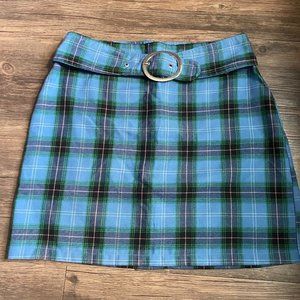 Topshop Blue Plaid Mini Skirt